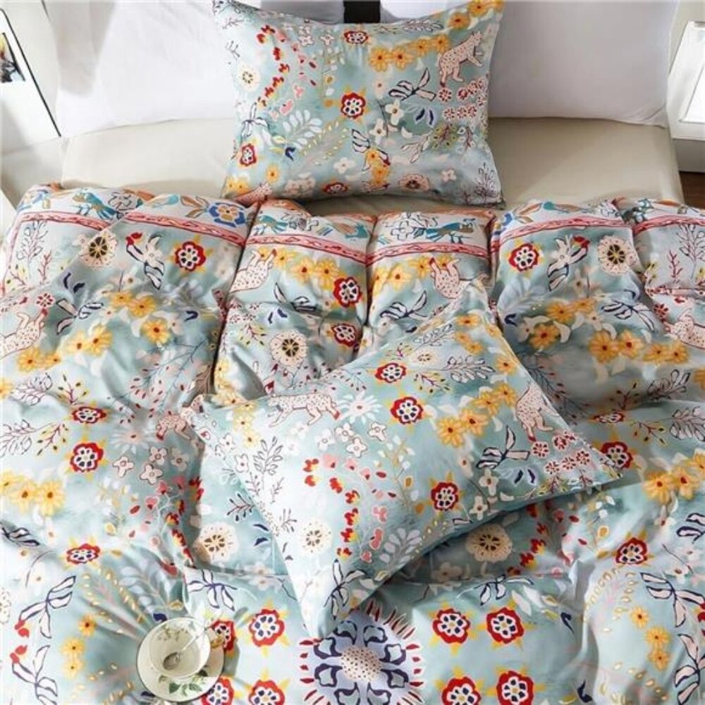 NEW Anthro Blue Jungle Multicolor Boho Queen / King Bedding Duvet & Sham Case - Picture 9 of 16